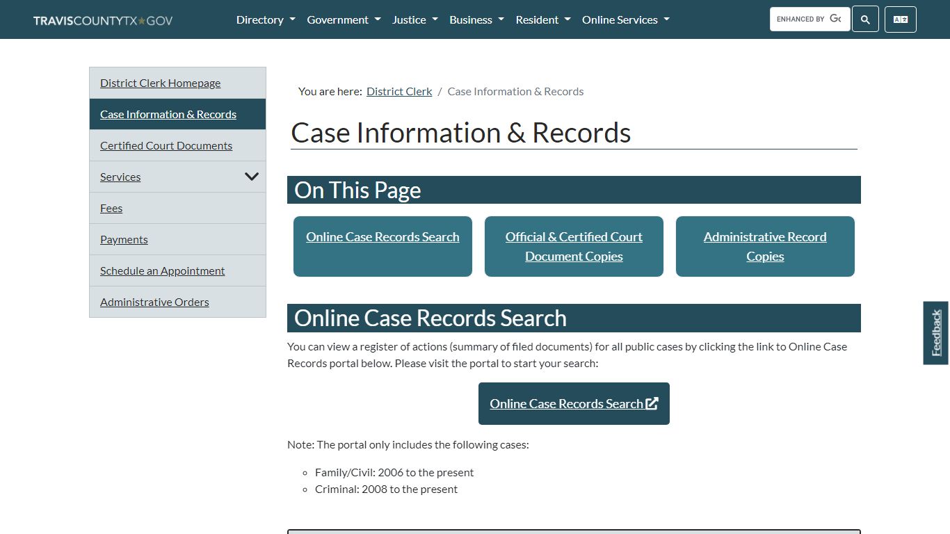 Case Information & Records - Travis County, Texas